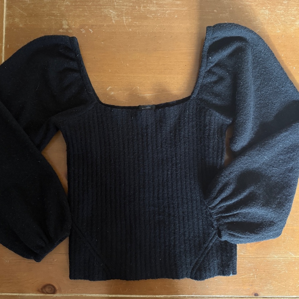 Black Puff Sleeve Sweater Top